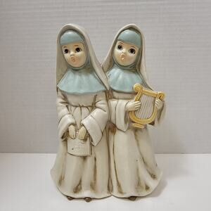Vtg Josef Original Singing Nuns Music Box Dominique 9.25 inches Blue White
